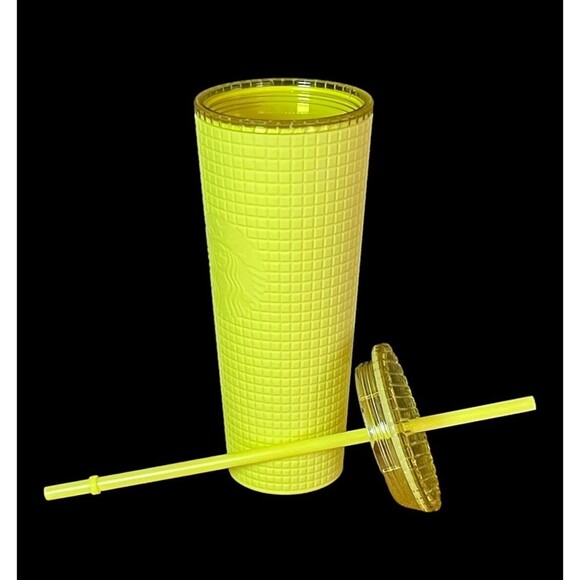 Starbucks Meadow Yellow 24oz Tumbler Cold Cup Grid Soft Touch Venti Siren New - Picture 4 of 8